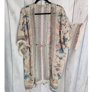 Unity World Wear | Boho Floral & Crochet Lace Cinch-Back Chiffon Kimono